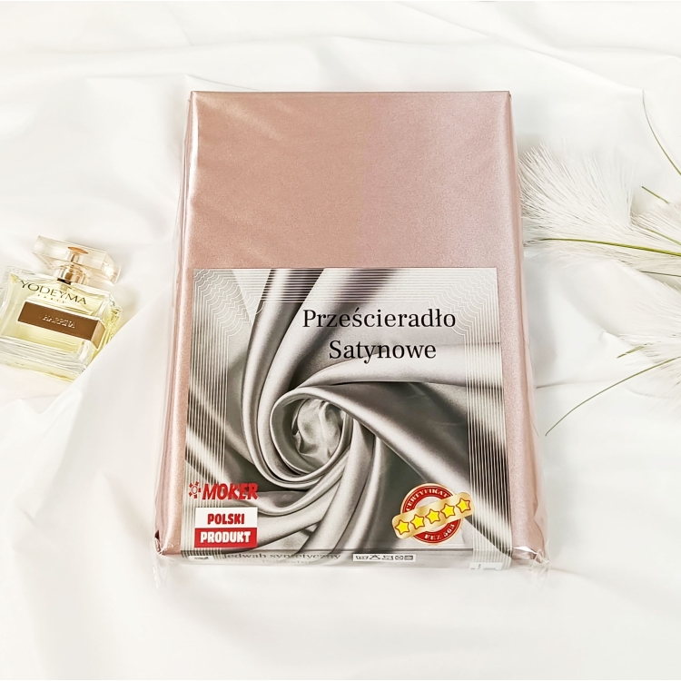 opakowanie Prześcieradło Satynowe 160 z gumką - PUDROWY RÓŻ, zdjęcie prześcieradła w opakowaniu